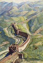 The Great Wall in China, 1930, China, school picture, authentic reproduction of a school mural,