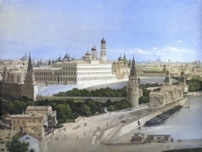 Kremlin in Moscow, 1883, Russia, school picture, authentic reproduction of a school mural,