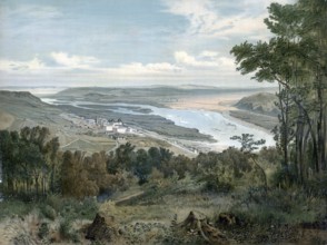 The Danube near Vienna, 1890, Austria, school painting, authentic reproduction of a school mural,