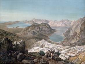 Bay of Kotor, 1910, Montenegro, school painting, authentic reproduction of a school mural,