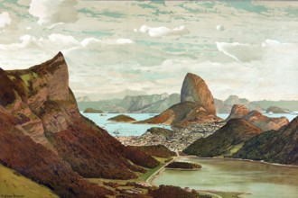 The Bay of Rio de Janeiro, 1911, Brazil, school painting, authentic reproduction of a school mural,