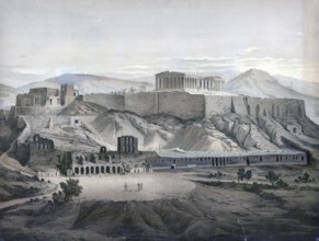 The Acropolis in Athens, south side, 1883, Greece, school painting, authentic reproduction of a