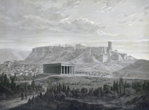 The Acropolis in Athens, north side, 1883, Greece, school painting, authentic reproduction of a