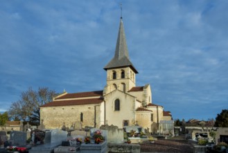 Mazerier village. Painted church St. Saturninus Church. Allier department, Auvergne Rhone Alpes,