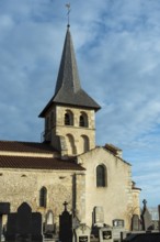 Mazerier village. Painted church St. Saturninus Church. Allier department, Auvergne Rhone Alpes,