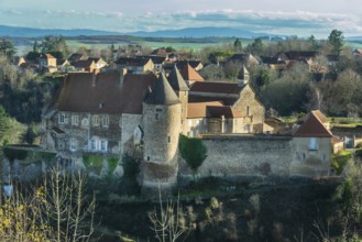 View of St Vincent's Abbey Church of Chantelle. Allier department. Auvergne Rhone Alpes. France