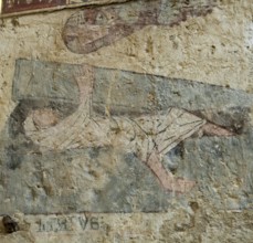 Mazerier village. Painted church St. Saturninus Church. The resurrection of Lazarus. Allier