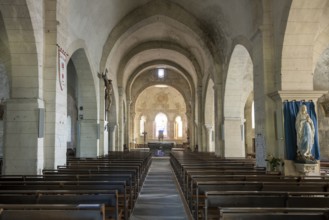 Interior of St Mazeran's Church of Bout-Vernet. Allier department. Auvergne Rhone Alpes. France.