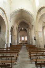 St Cyr and St Julitte's Church, roman church of Escurolles. Nave, Allier department, Auvergne Rhone
