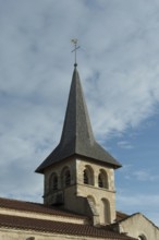 Mazerier village. Painted church St. Saturninus Church. Allier department, Auvergne Rhone Alpes,