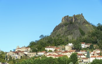 Buron village and his castle. Puy de Dome. Auvergne Rhone Alpes. France
