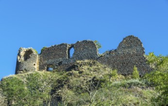 Ruins of medieval castle of Buron. Puy de Dome. Auvergne Rhone Alpes. France