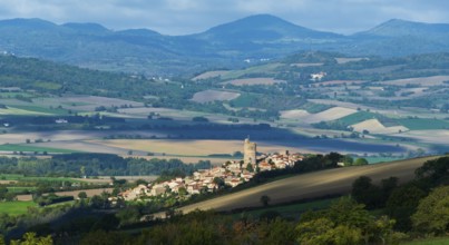 Montpeyroux village and view on Limagne plain., labelled Les Plus Beaux Villages de France, Puy de