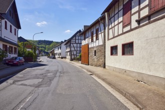 Residential and commercial buildings, historic half-timbered houses with sandstone base, lantern,