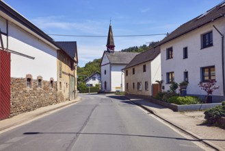Church of St. Roch and Sebastian, general development, residential building, hill, forest, blue