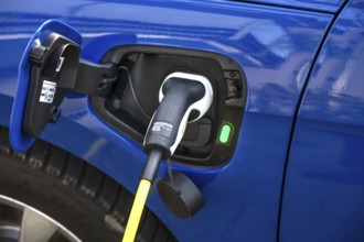 Charging process of an electric car at a charging station, Bavaria, Germany
