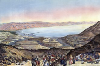Bedouin camp, 1930, Dead Sea near Jericho, Israel, authentic reproduction of a school mural,