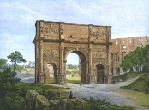 Triumphal Arch of Constantine in Rome, around 1883, Italy, authentic reproduction of a school