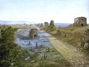 Oldest trunk road built by the Romans, Via Appia in Rome around 1883, Italy, authentic reproduction