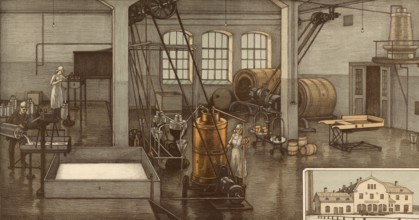 Dairy, dairy, cheese production, dairy farming around 1900, authentic reproduction of a school