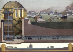 Elbe Tunnel, Elbe Tunnel, Hamburg Steinwärder, 1913, Germany, authentic reproduction of a school