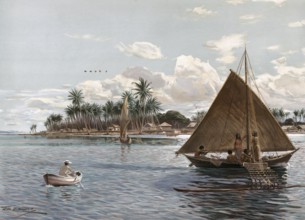 Coast with sailboats and locals, Marshall Islands, island state in the middle of Oceania, around