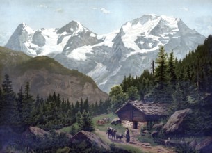 Eiger, Mönch and Jungfrau, Alps, 1891, Bernese Alps, Switzerland, authentic reproduction of a