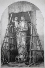 Construction site for the monumental Notre-Dame de France statue on the Rocher Corneille in Le