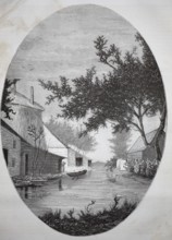 Landscape from the Gouda area, 1880, Holland, Netherlands, idyllic river landscape with buildings