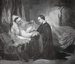 Christopher Columbus on his deathbed, he died on May 20, 1506 in Valladolid, Spain, as a sick,