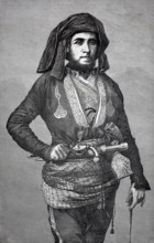 An armed courier with pistol and knife from the 18th century, France, self-confident man in
