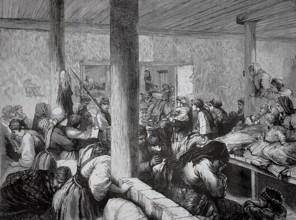 Prisoners and forcibly resettled people on their way to Siberia, 1880, large group of people