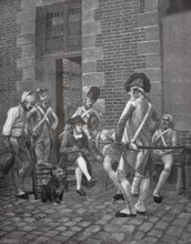 The sergeant of the military escort is portrayed by an illustrator, 1880, France, soldiers in