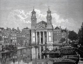 The church of Saint Anthony of Padua in Amsterdam, 1880, Holland, the Netherlands, canal city with