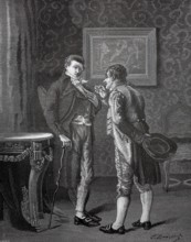 Two men from the time of the French Revolution engaged in conversation, France, Two men in formal