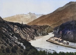 Breakthrough of the Inn through the limestone mountains near Imst in Tyrol, Austria, authentic