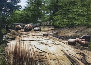 Rock surface scrambled and cut by the ice of the diluvial period in the glacier garden in Lucerne,