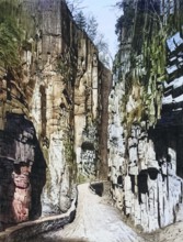 Porphyry landscape in the Eggenthal Gorge, Bletterbach Gorge, near Bolzano, South Tyrol, Italy,