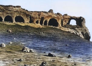 Caving due to weathering in the Gault sandstone of Koltso-gora, Ringberg, in the Caucasus,