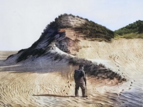 Dune on the west coast of the island of Sylt, North Sea, Germany, authentic reproduction of a