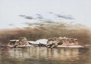 Iceberg on the west coast of Greenland, authentic reproduction of a school mural, historic, around