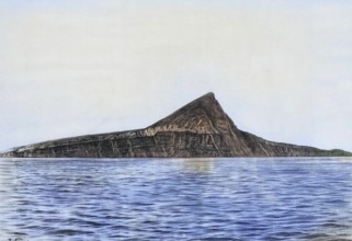 Krakatoa after the major eruption of 1883, famous volcano in the Sunda Strait between the