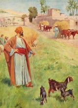 Scene from the biblical story, reliance on wealth, authentic reproduction of a school mural,