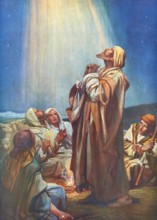 Scene from the biblical story, story of the shepherds in the field describes how angels announce