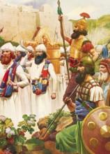 Scene from the biblical story, The Siege of Jericho, central biblical narrative in which the