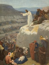 Scene from the biblical story, The Sermon on the Mount, authentic reproduction of a school mural,