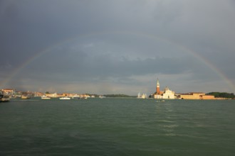 Rainbow over the Bacino di San Marco, Venice, Veneto, Italy