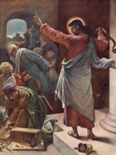 Scene from the biblical story, The Cleansing of the Temple is a biblical story in which Jesus