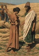 Scene from the biblical story, story of Ruth and Boaz, is about the Moabite widow Ruth, who remains