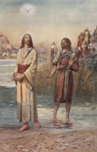 Scene from the biblical story, The Baptism of Jesus in the Jordan, authentic reproduction of a